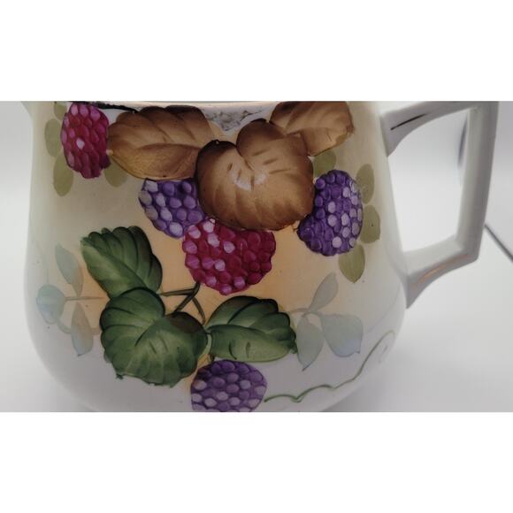 Vintage Lemonade Pitcher Hand Painted with Purple and Pink Raspberry Design - Picture 3 of 16